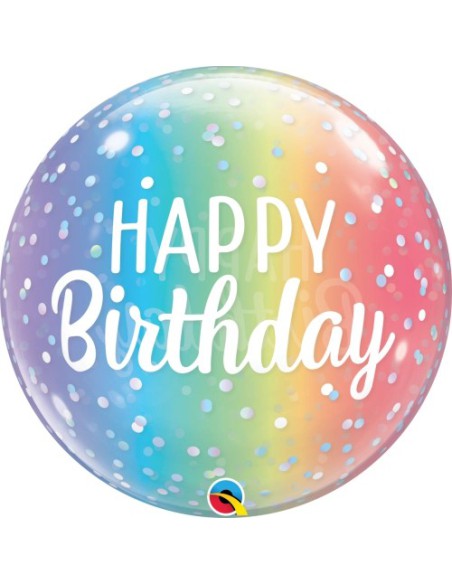 Balão BUBBLE HAPPY BIRTHDAY RAINBOW 56cm