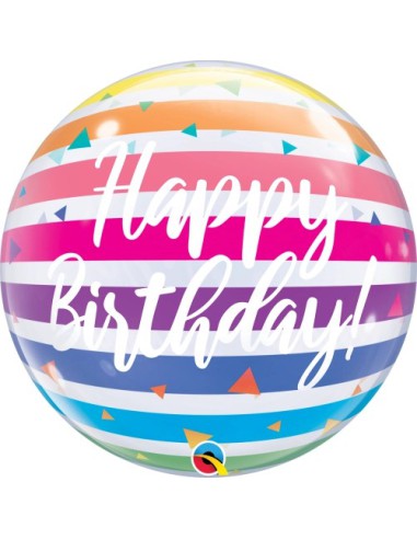 Balão BUBBLE HAPPY BIRTHDAY RISCAS RAINBOW 56cm