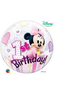 Balão BUBBLE HAPPY BIRTHDAY Minnie Baby 1 Aniversário 56cm