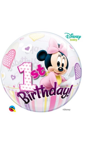 Balão BUBBLE HAPPY BIRTHDAY Minnie Baby 1 Aniversário 56cm